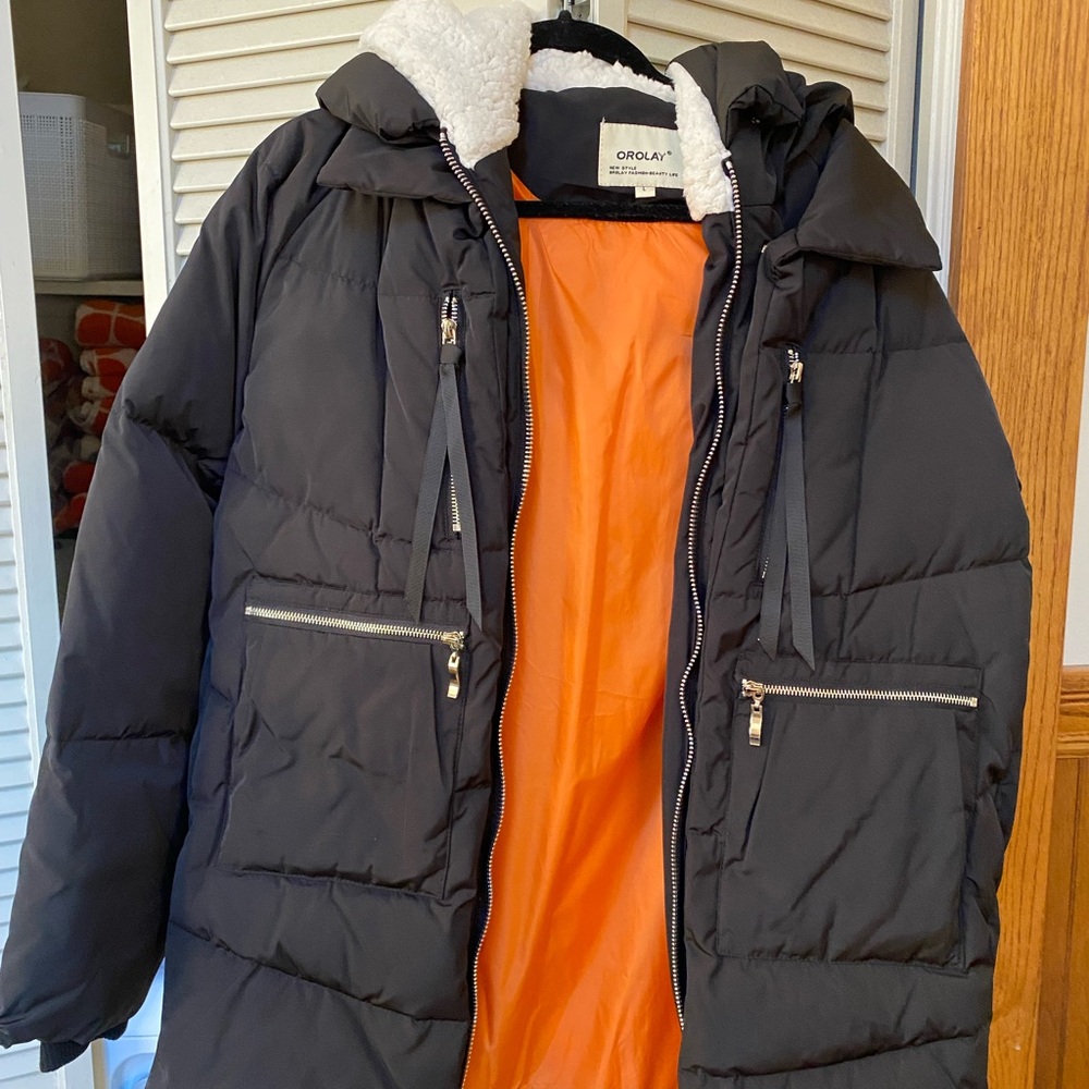 Orolay Black Jacket with Orange Interior